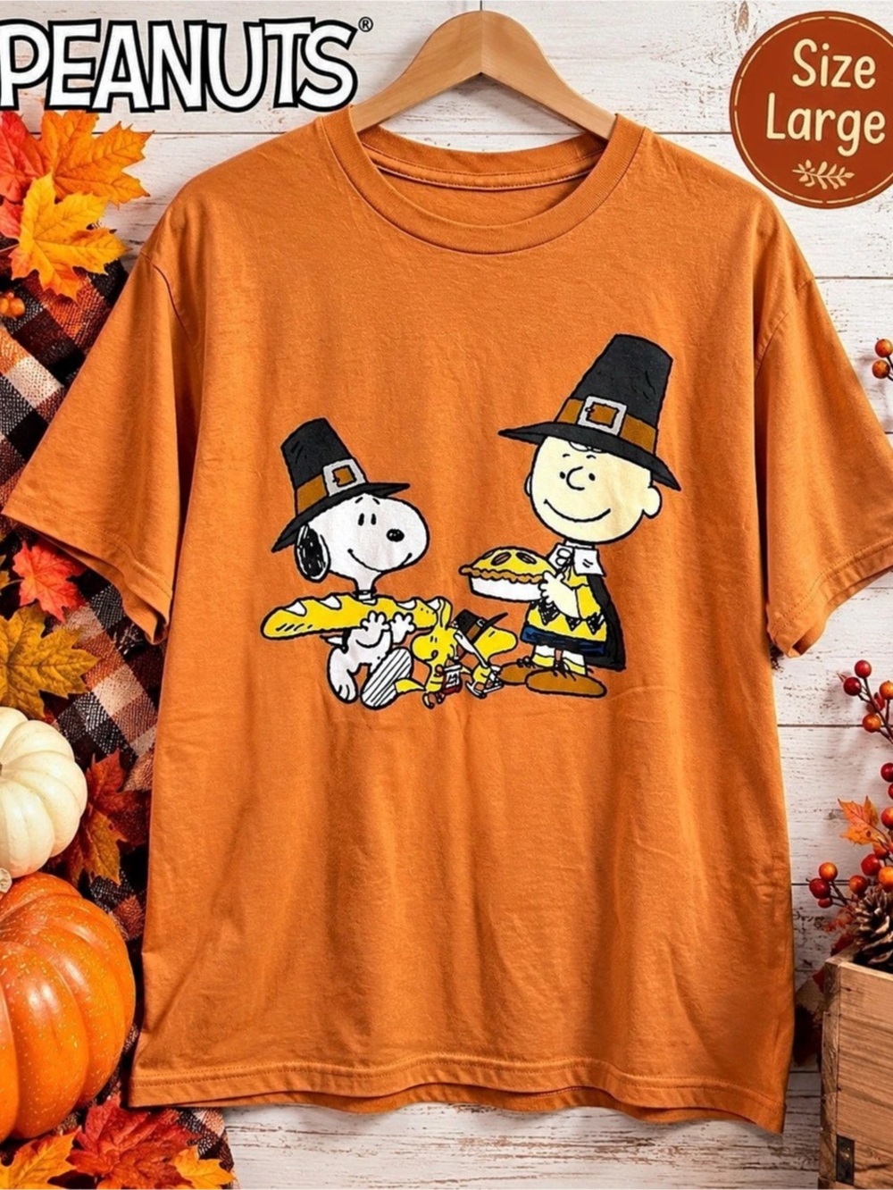 Peanuts Thanksgiving graphic tee Graphic Tee in Orange Size Large Like New